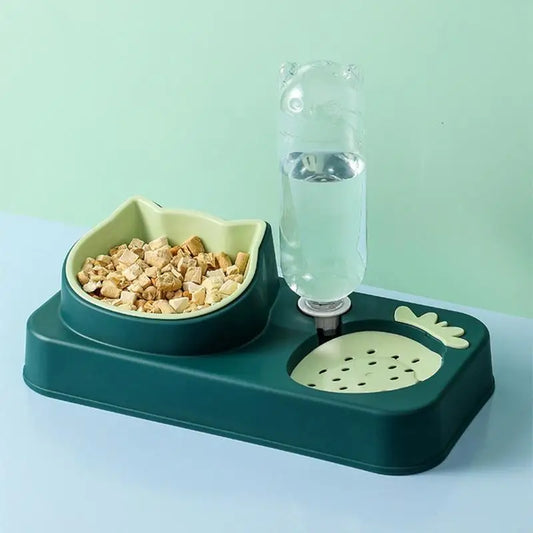 2-in-1 Cat Feeder & Water Dispenser – No-Spill Bowl Set