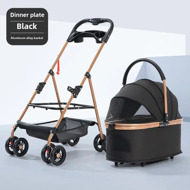 3‑in‑1 Folding Pet Stroller & Detachable Carrier (up to 30 lbs)