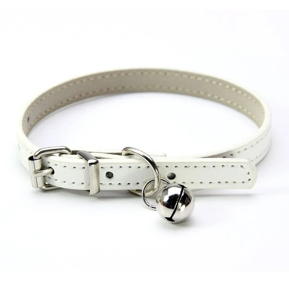 Soft Leather Cat Collar with Bell – Adjustable & Safe