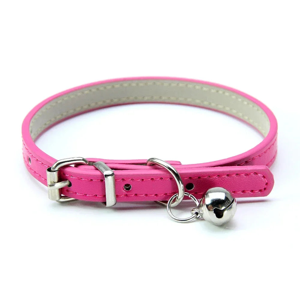 Soft Leather Cat Collar with Bell – Adjustable & Safe