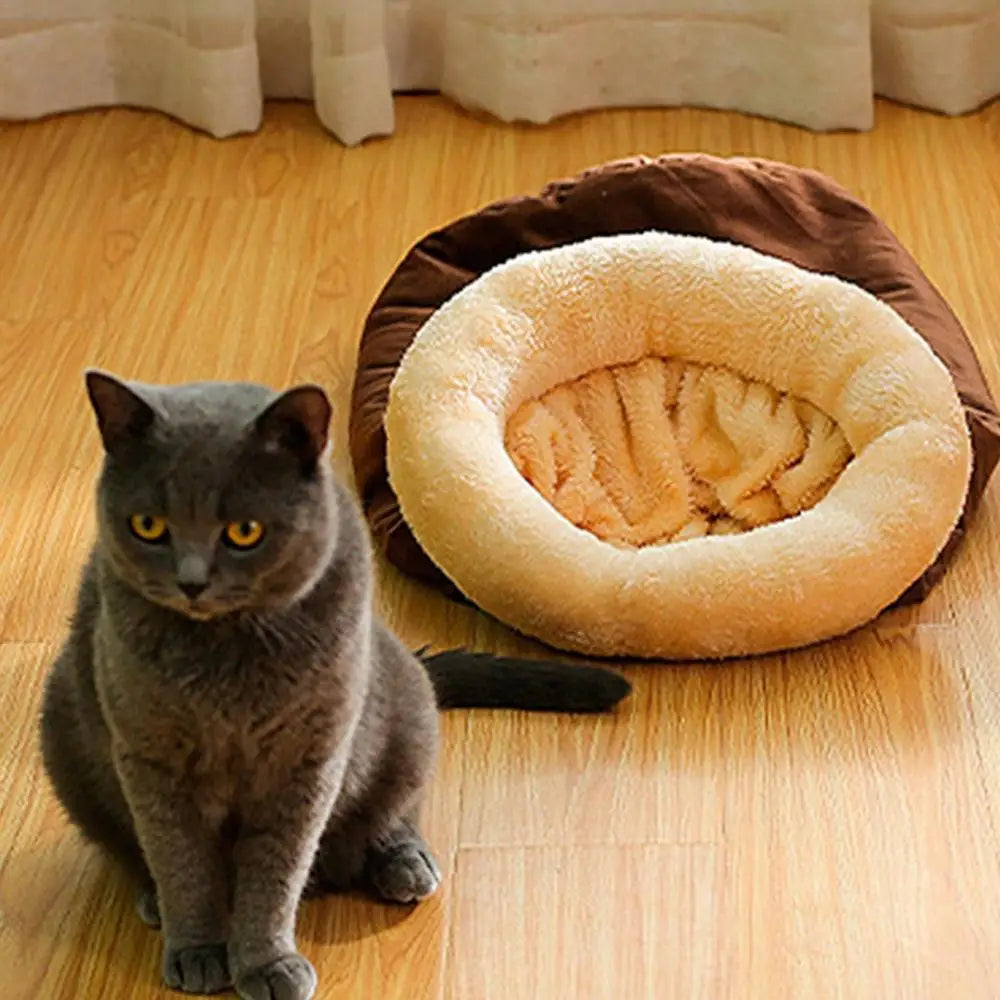 Semi-Enclosed Cat Cave Bed – Soft Tunnel Hideaway