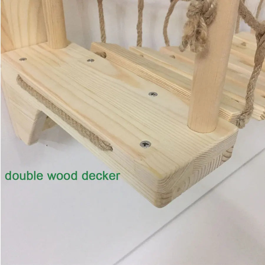 Wall Mounted Wooden Cat Bridge – 3 Sizes (Hammock & Sisal Ladder)