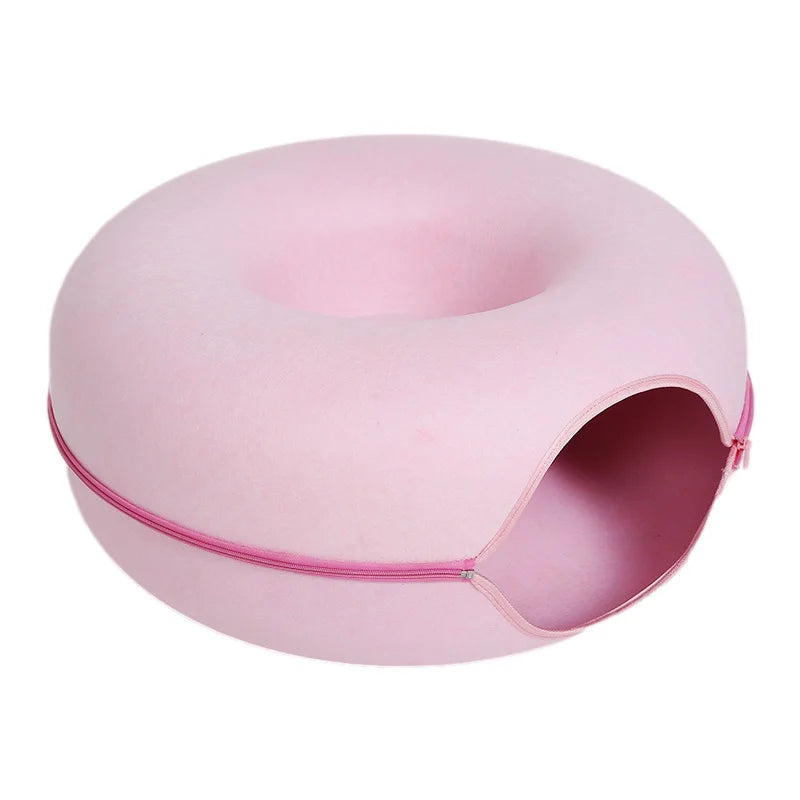 Donut Cat Bed & Tunnel – 2in1 Cozy Nest & Playhouse