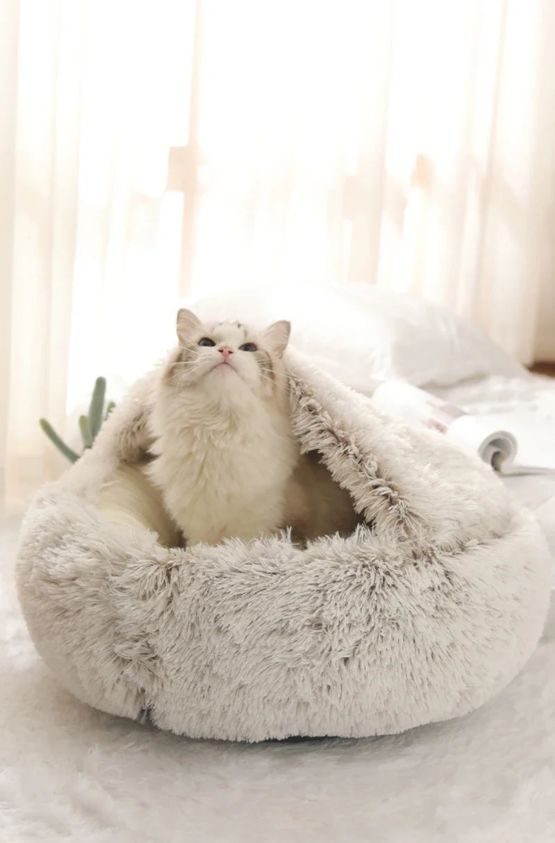 Cozy Plush Cat Cave Bed – Covered Nest Design