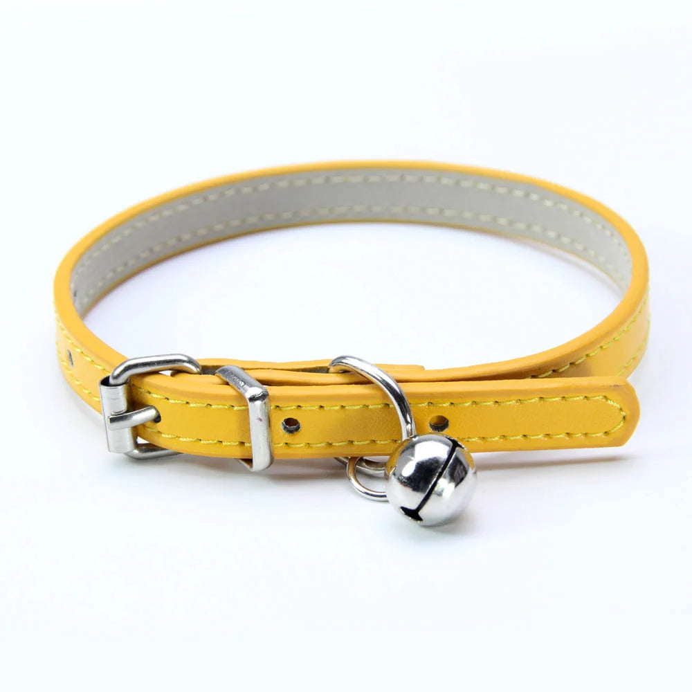 Soft Leather Cat Collar with Bell – Adjustable & Safe