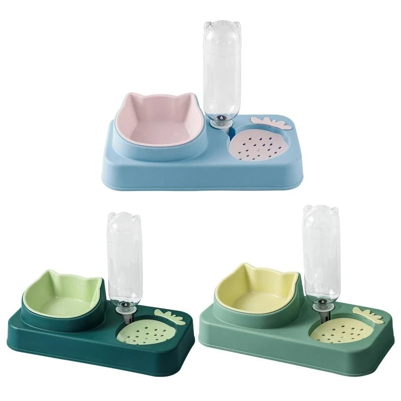 2-in-1 Cat Feeder & Water Dispenser – No-Spill Bowl Set