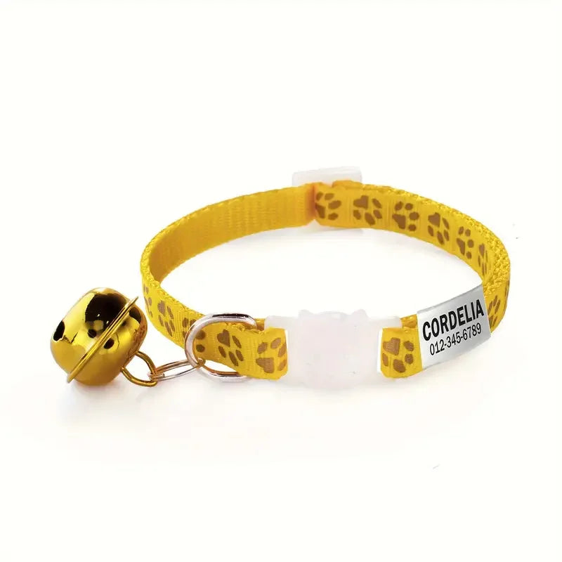 Custom Engraved Cat Collar – Reflective with Bell & ID Tag