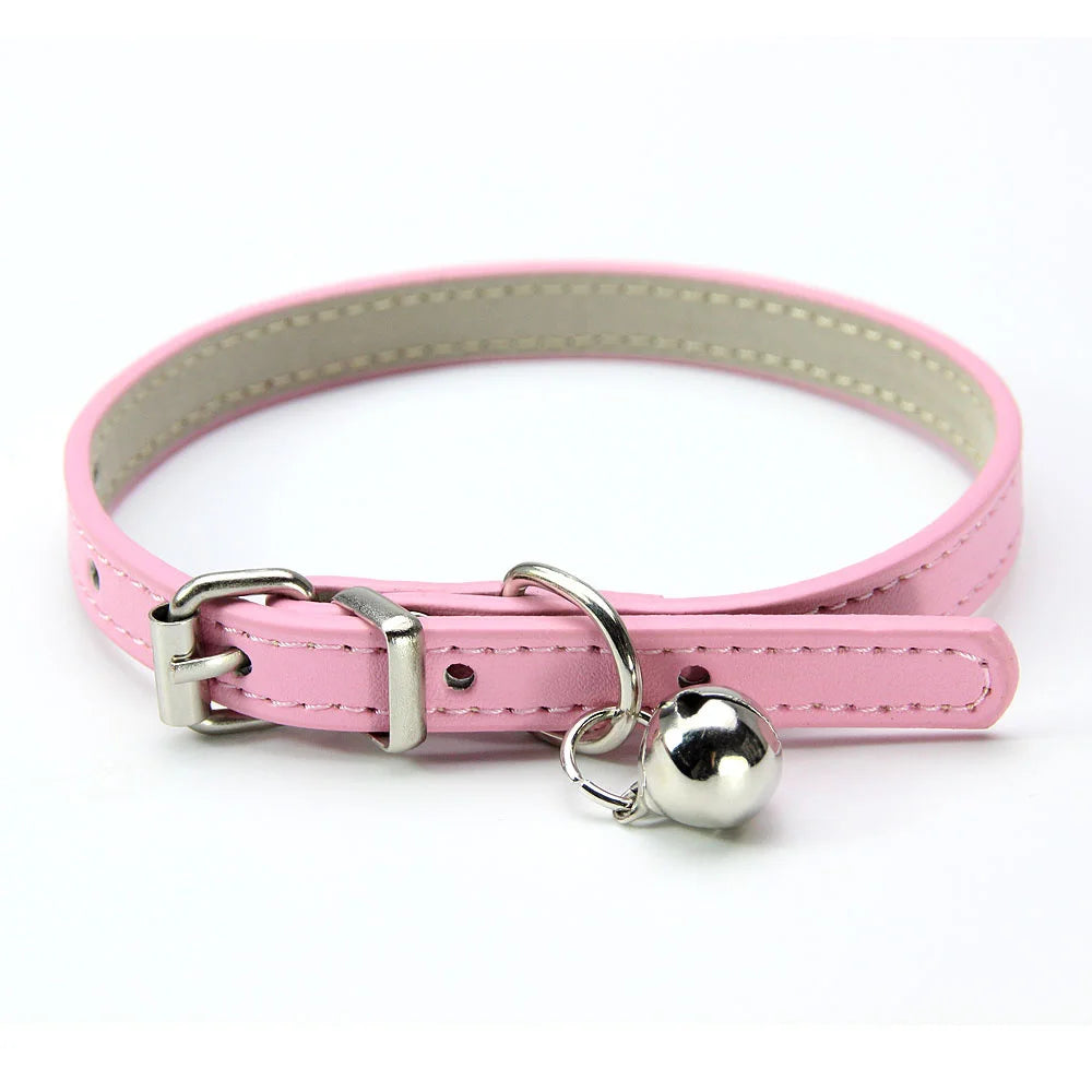 Soft Leather Cat Collar with Bell – Adjustable & Safe