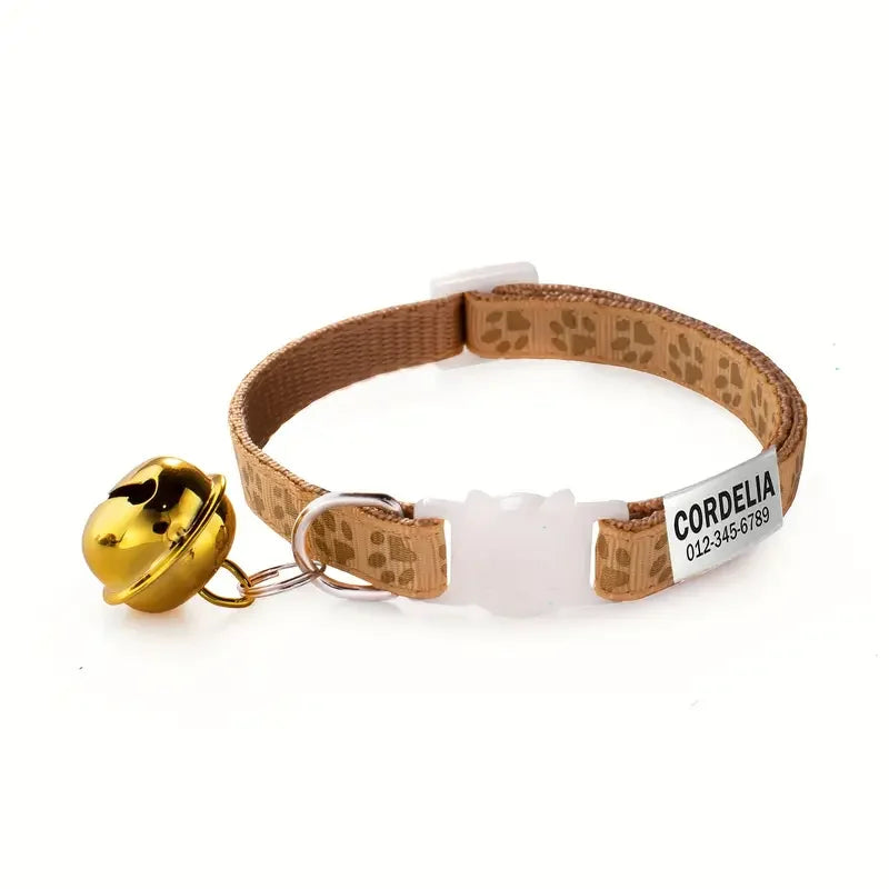 Custom Engraved Cat Collar – Reflective with Bell & ID Tag