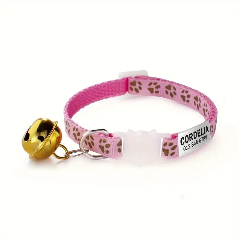 Custom Engraved Cat Collar – Reflective with Bell & ID Tag