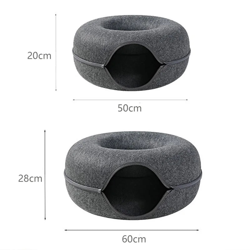 Donut Cat Bed & Tunnel – 2in1 Cozy Nest & Playhouse