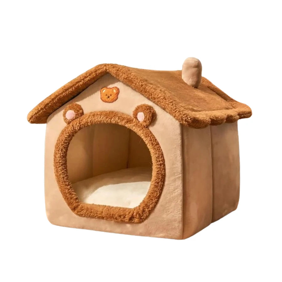 Foldable Cat House Bed – Soft Washable Indoor Cave