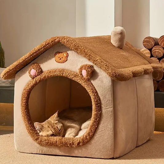 Foldable Cat House Bed – Soft Washable Indoor Cave