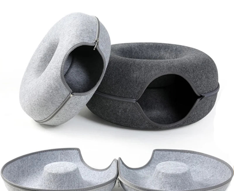 Donut Cat Bed & Tunnel – 2in1 Cozy Nest & Playhouse