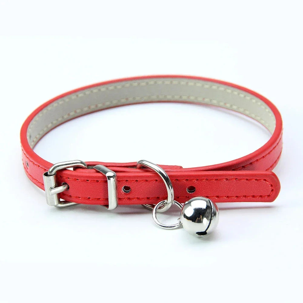 Soft Leather Cat Collar with Bell – Adjustable & Safe