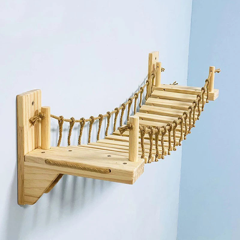Wall Mounted Wooden Cat Bridge – 3 Sizes (Hammock & Sisal Ladder)