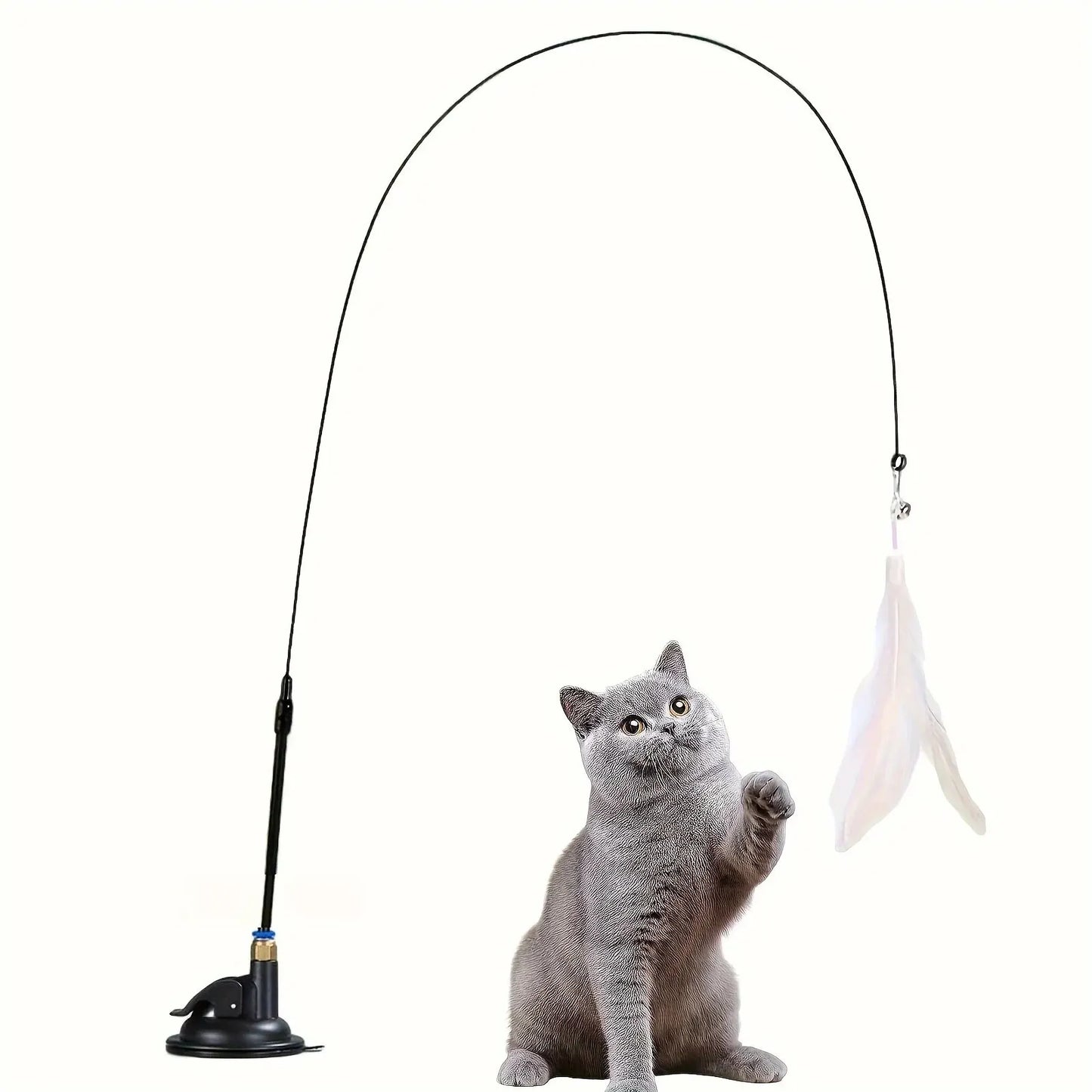 Feather & Bell Cat Teaser Wand – Suction Cup Pole