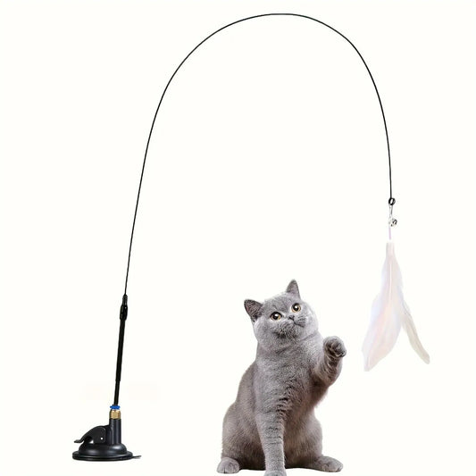 Feather & Bell Cat Teaser Wand – Suction Cup Pole