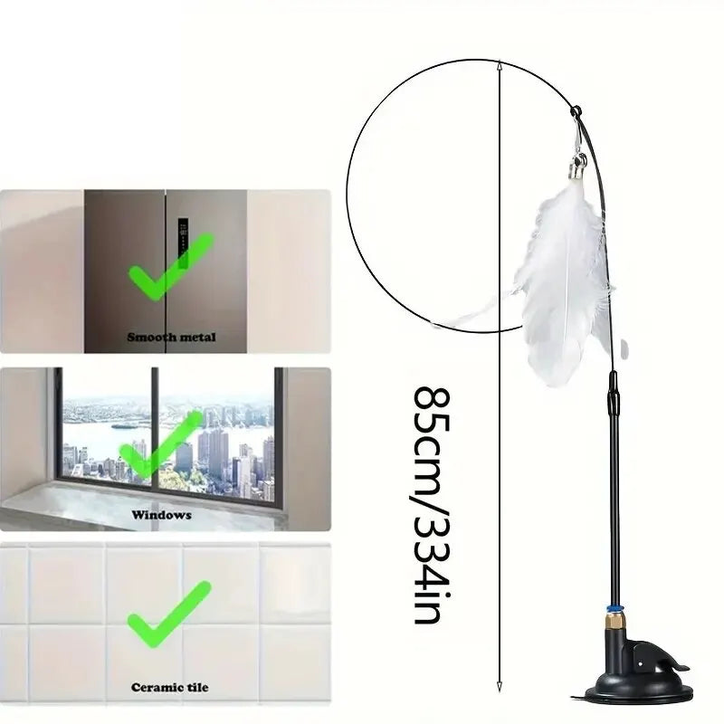 Feather & Bell Cat Teaser Wand – Suction Cup Pole