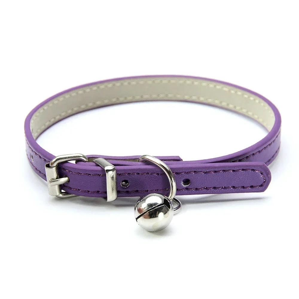 Soft Leather Cat Collar with Bell – Adjustable & Safe