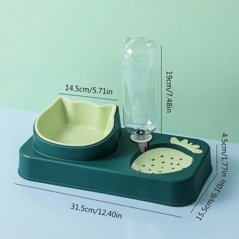 2-in-1 Cat Feeder & Water Dispenser – No-Spill Bowl Set