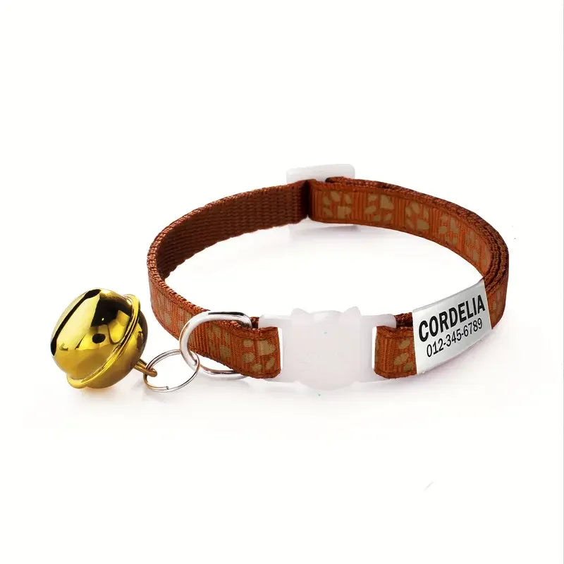 Custom Engraved Cat Collar – Reflective with Bell & ID Tag