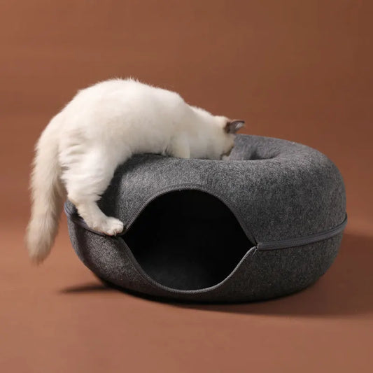 Donut Cat Bed & Tunnel – 2in1 Cozy Nest & Playhouse