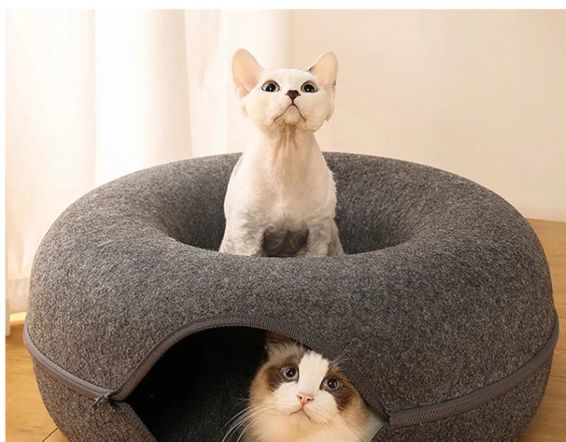 Donut Cat Bed & Tunnel – 2in1 Cozy Nest & Playhouse