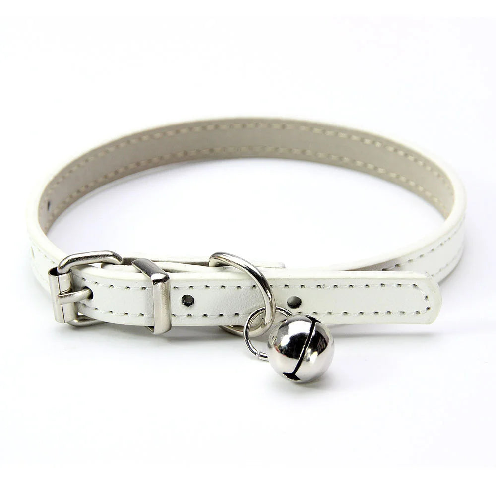 Soft Leather Cat Collar with Bell – Adjustable & Safe