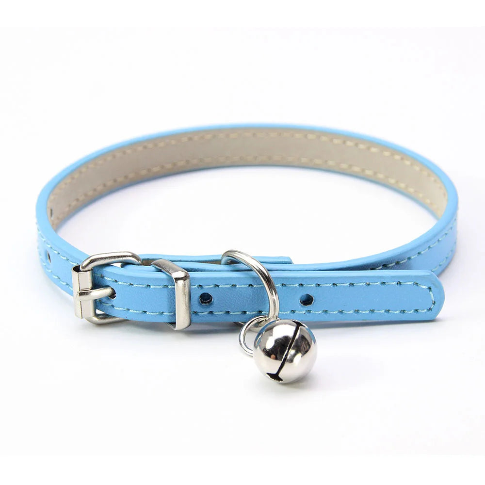 Soft Leather Cat Collar with Bell – Adjustable & Safe