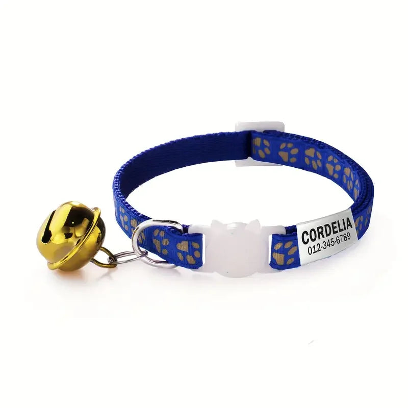 Custom Engraved Cat Collar – Reflective with Bell & ID Tag