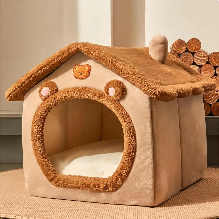 Foldable Cat House Bed – Soft Washable Indoor Cave