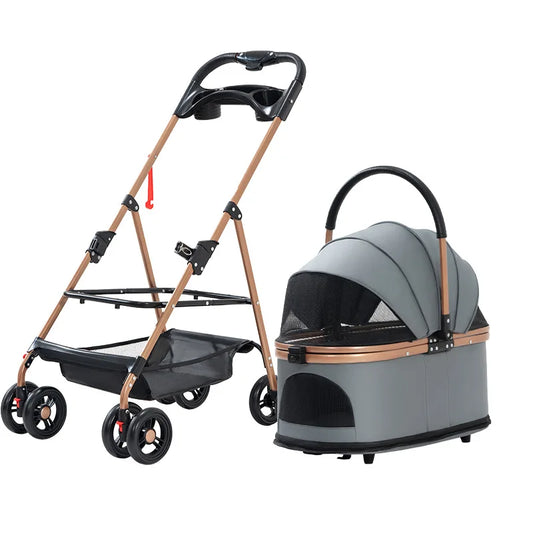 3‑in‑1 Folding Pet Stroller & Detachable Carrier (up to 30 lbs)