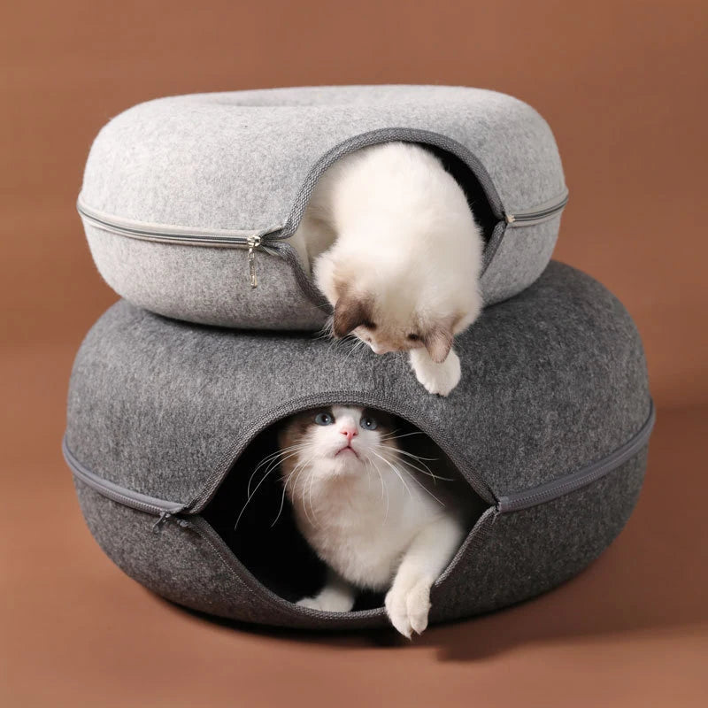 Donut Cat Bed & Tunnel – 2in1 Cozy Nest & Playhouse