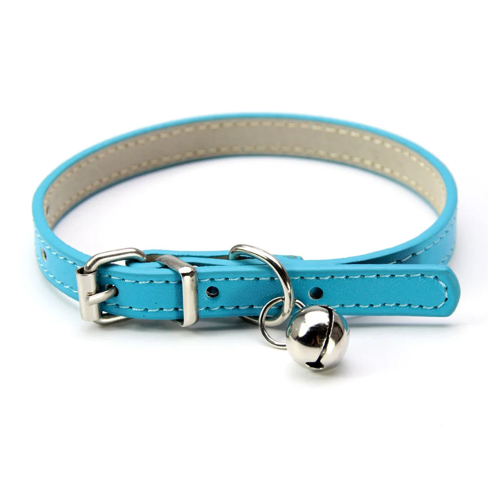 Soft Leather Cat Collar with Bell – Adjustable & Safe