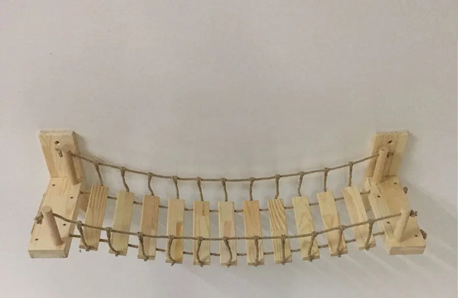 Wall Mounted Wooden Cat Bridge – 3 Sizes (Hammock & Sisal Ladder)