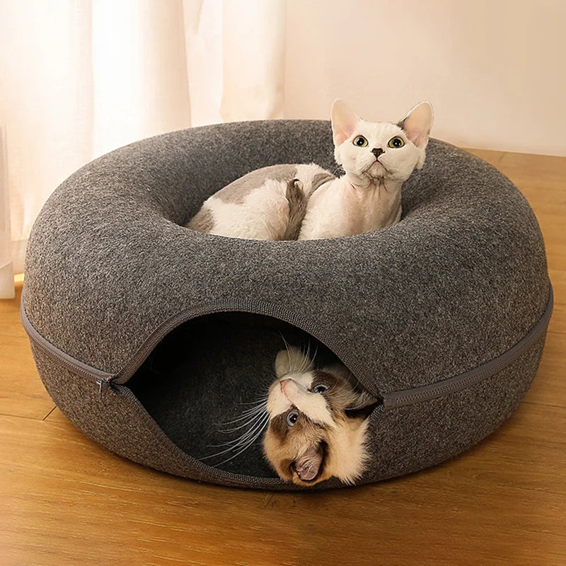 Donut Cat Bed & Tunnel – 2in1 Cozy Nest & Playhouse
