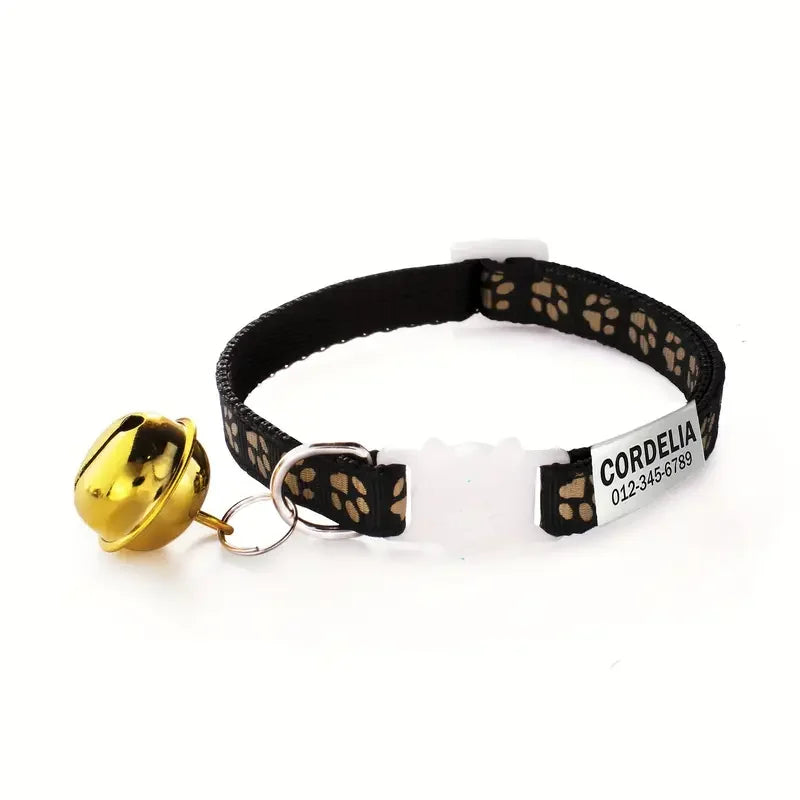 Custom Engraved Cat Collar – Reflective with Bell & ID Tag