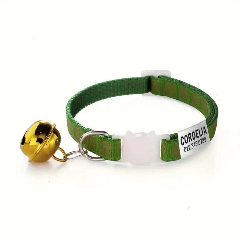 Custom Engraved Cat Collar – Reflective with Bell & ID Tag