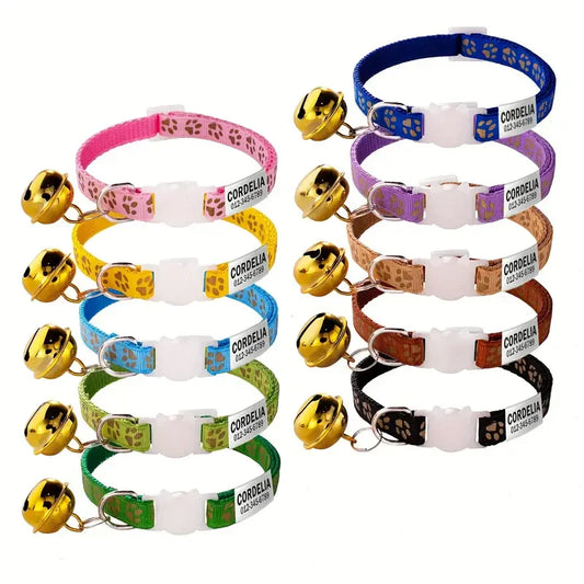 Custom Engraved Cat Collar – Reflective with Bell & ID Tag