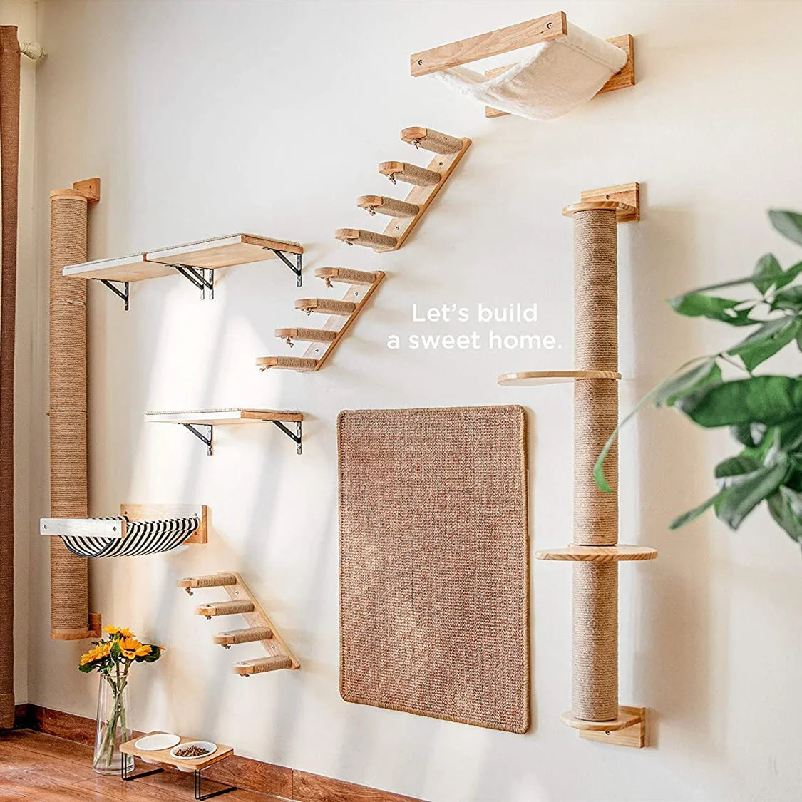 Wall-mounted Cat Hammock Bed & Shelf Set