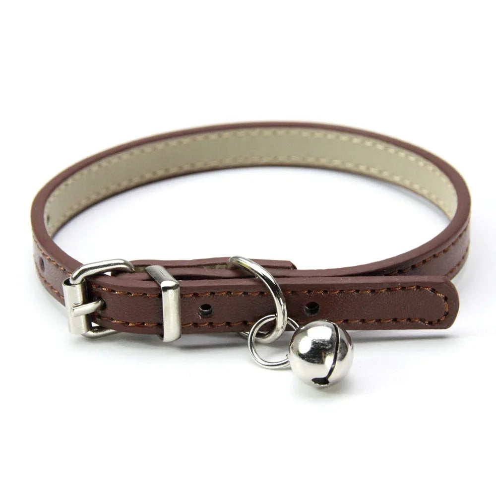 Soft Leather Cat Collar with Bell – Adjustable & Safe