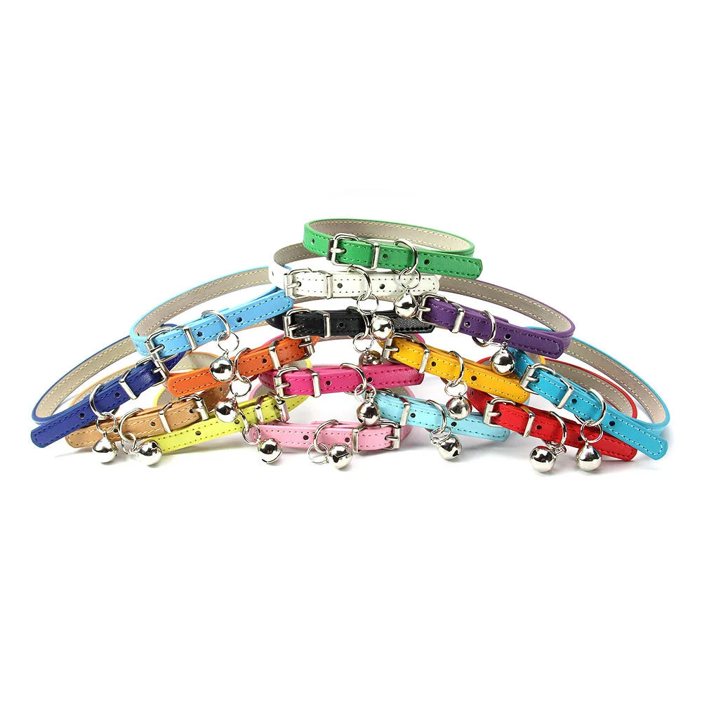 Soft Leather Cat Collar with Bell – Adjustable & Safe
