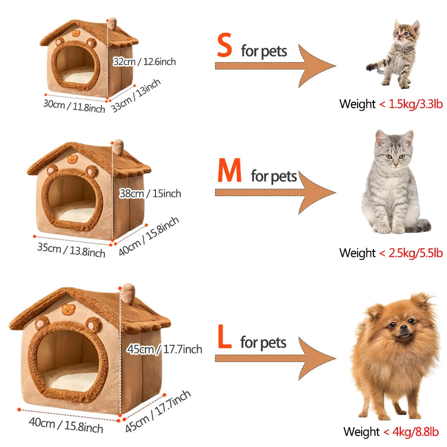 Foldable Cat House Bed – Soft Washable Indoor Cave