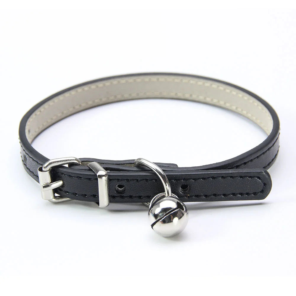 Soft Leather Cat Collar with Bell – Adjustable & Safe