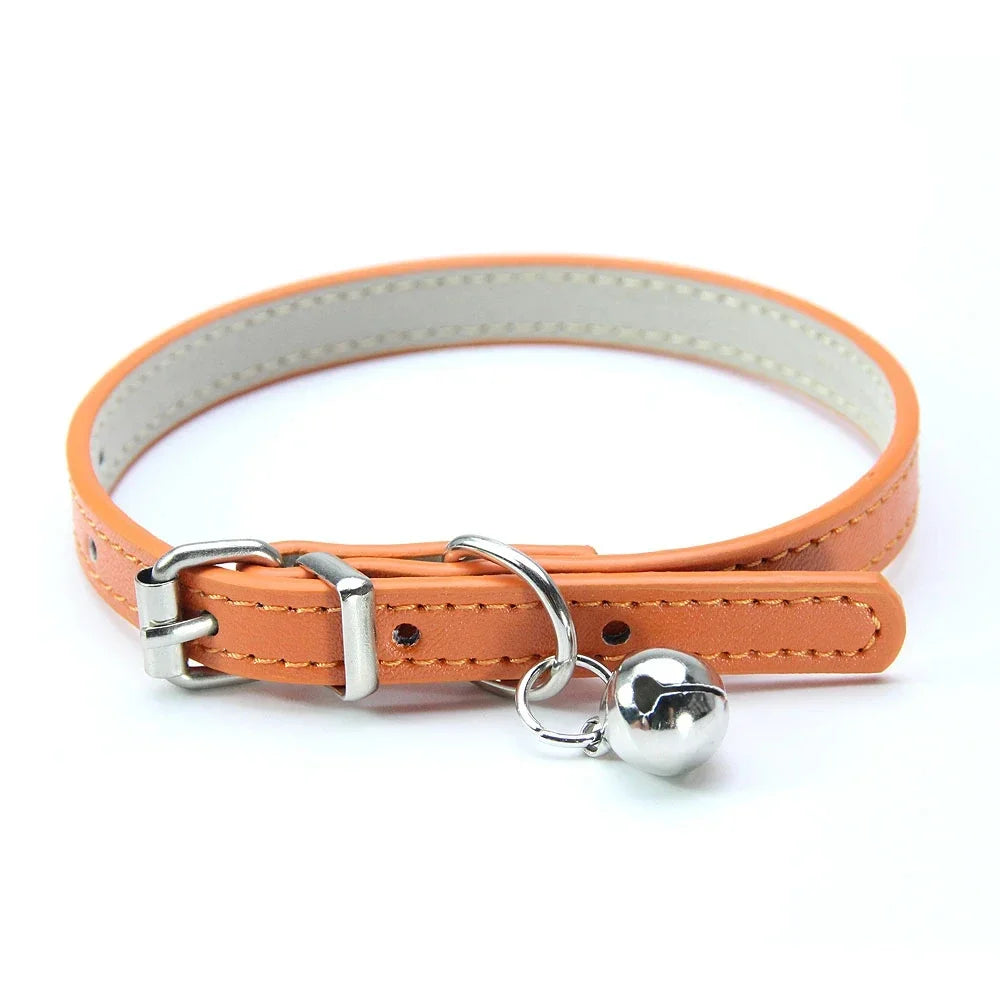 Soft Leather Cat Collar with Bell – Adjustable & Safe