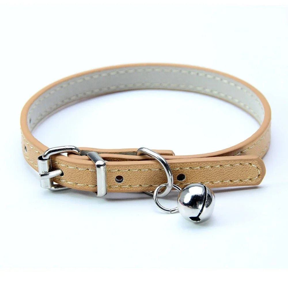Soft Leather Cat Collar with Bell – Adjustable & Safe