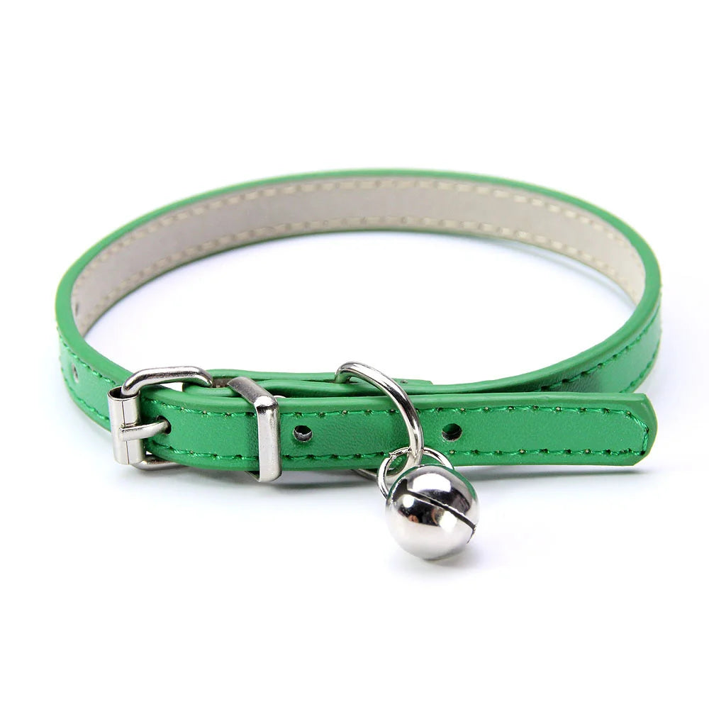 Soft Leather Cat Collar with Bell – Adjustable & Safe