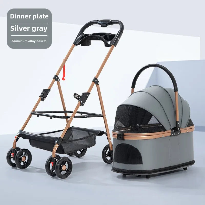 3‑in‑1 Folding Pet Stroller & Detachable Carrier (up to 30 lbs)