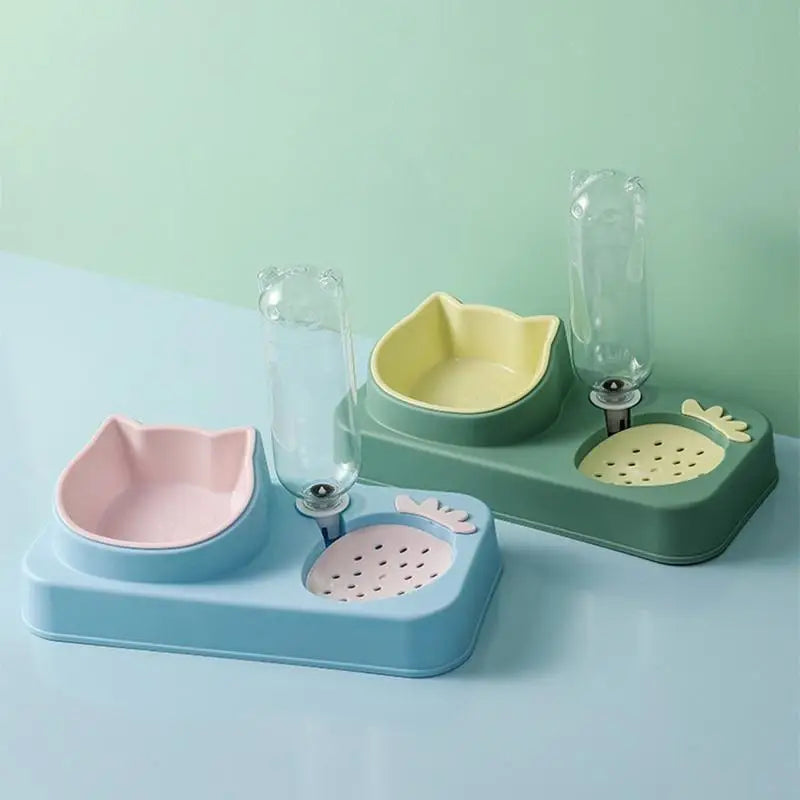 2-in-1 Cat Feeder & Water Dispenser – No-Spill Bowl Set